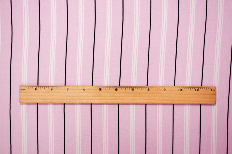 Pink-White-Black Rayon Stripe Printed Challis Woven Fabric