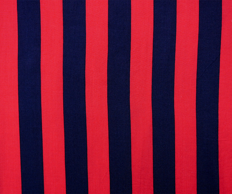 Red-Blue Rayon Stripe Printed Challis Woven Fabric