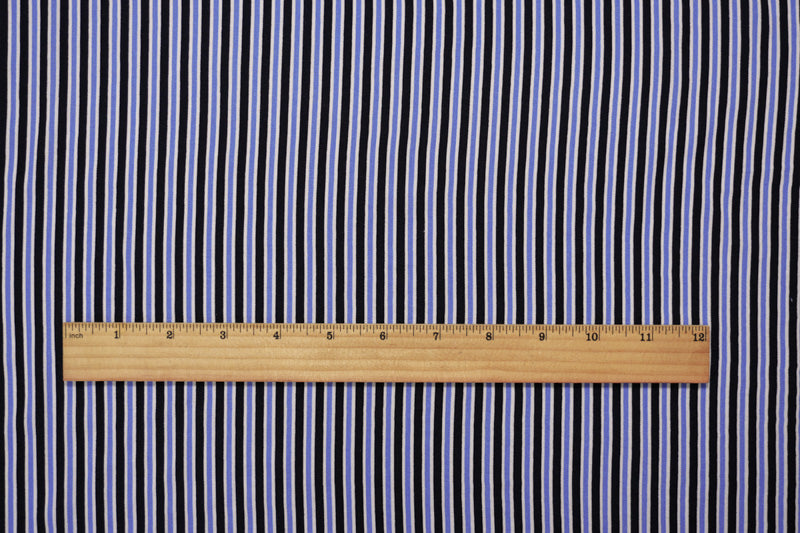 Blue-White Rayon Stripe Printed Challis Woven Fabric
