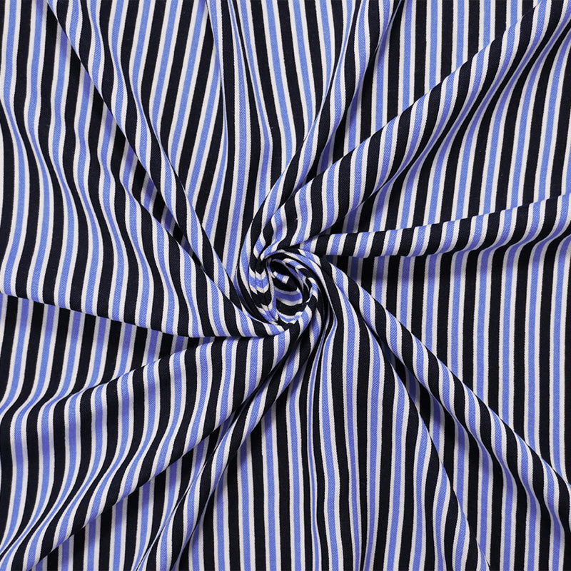 Blue-White Rayon Stripe Printed Challis Woven Fabric