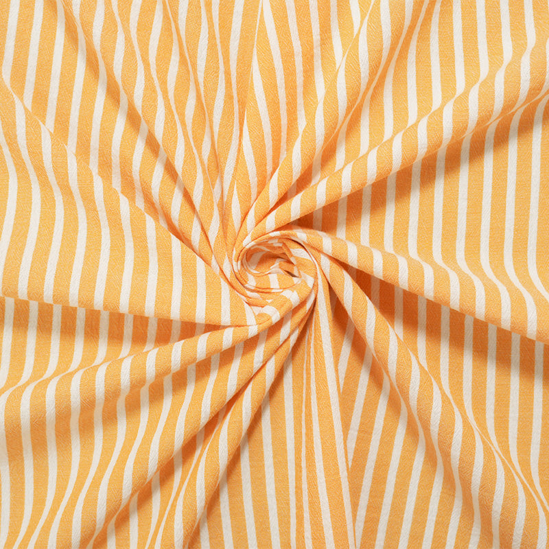 Yellow-White Rayon Textured Yarn Dyed Stripe Woven Fabric