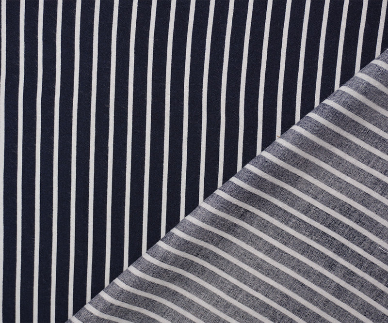 Deep Blue-White Rayon Stripe Printed Challis Woven Fabric