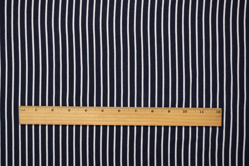 Deep Blue-White Rayon Stripe Printed Challis Woven Fabric