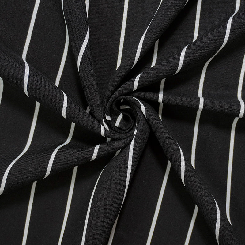 Black-White Rayon Stripe Printed Challis Woven Fabric