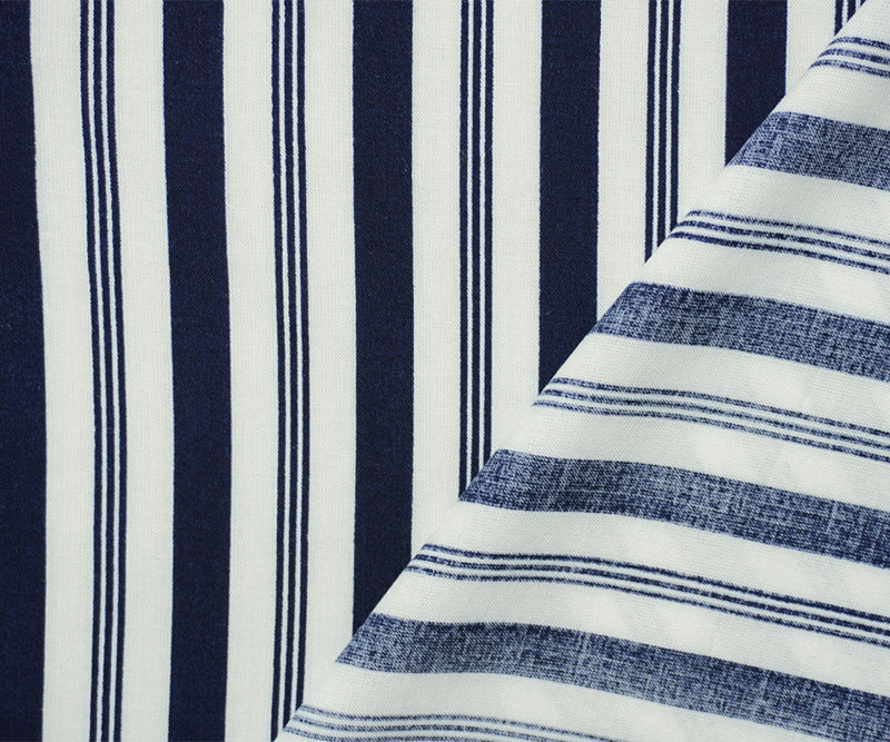 Deep Navy-White Rayon Stripe Printed Challis Woven Fabric