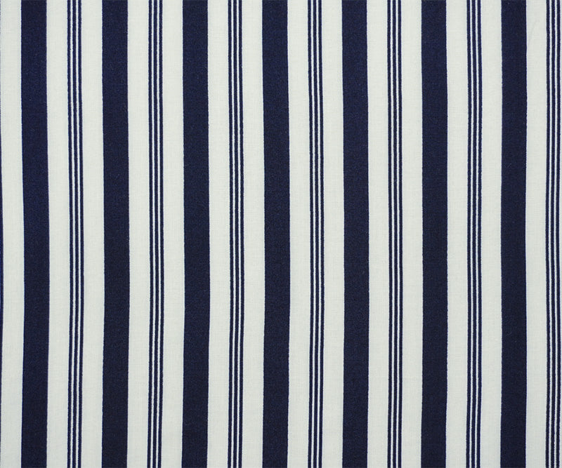 Deep Navy-White Rayon Stripe Printed Challis Woven Fabric