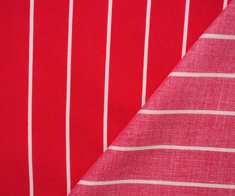 Red-White Rayon Stripe Printed Challis Woven Fabric
