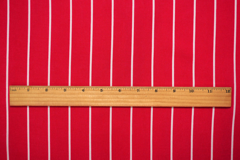 Red-White Rayon Stripe Printed Challis Woven Fabric