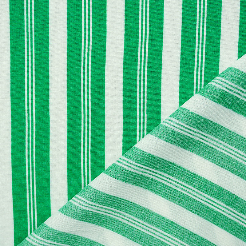 Green-White Rayon Stripe Printed Challis Woven Fabric