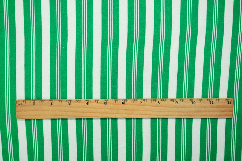Green-White Rayon Stripe Printed Challis Woven Fabric