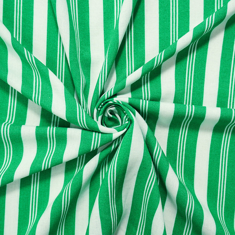 Green-White Rayon Stripe Printed Challis Woven Fabric