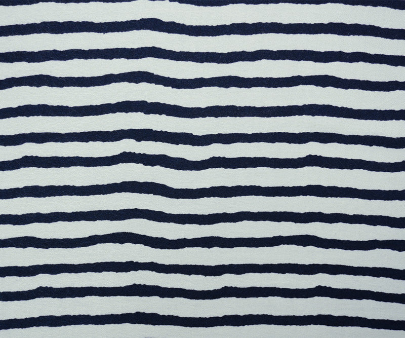 Ivory-Blue Rayon Horizontal Stripe Crepe Woven Fabric