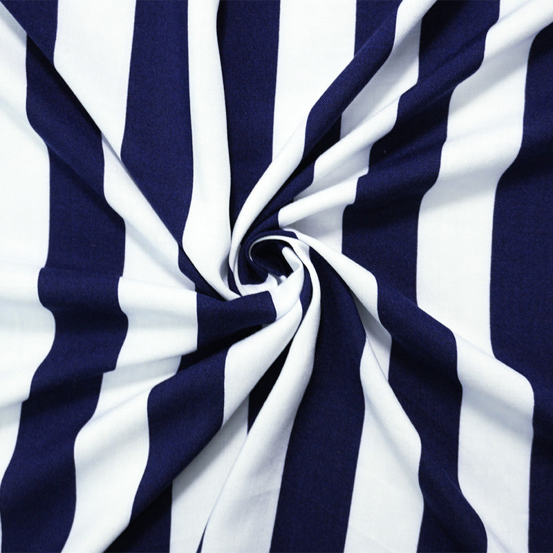 Blue-White Rayon Stripe Challis Woven Fabric