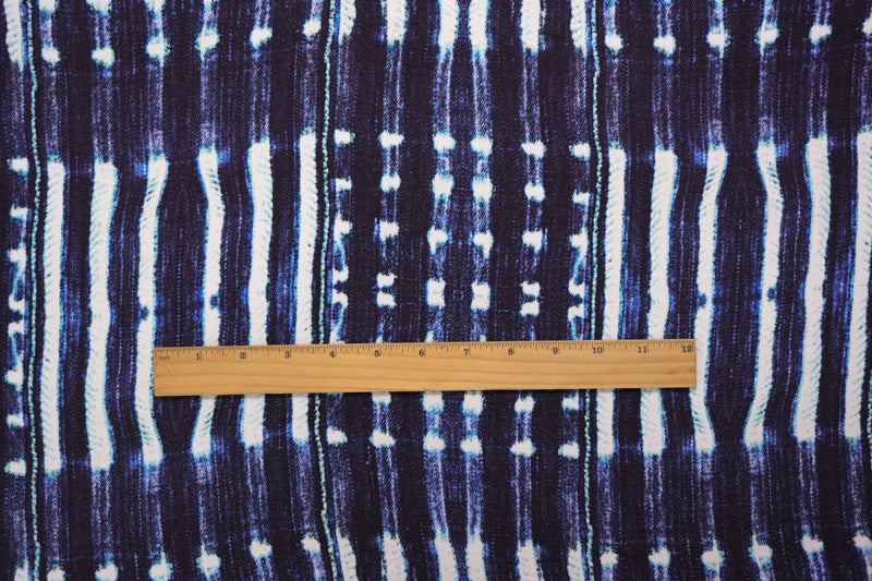 2 YD PC-Blue-White Rayon Abtract Tie Dye Printed Twill Woven Fabric
