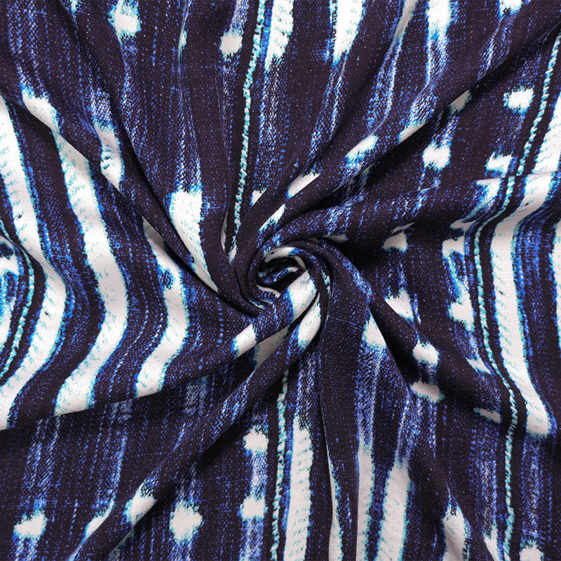 2 YD PC-Blue-White Rayon Abtract Tie Dye Printed Twill Woven Fabric