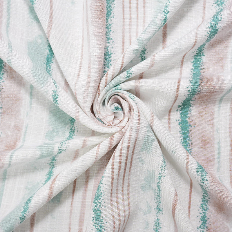 White-Multi Rayon Abstract Stripe Cross Hatch Slub Woven Fabric