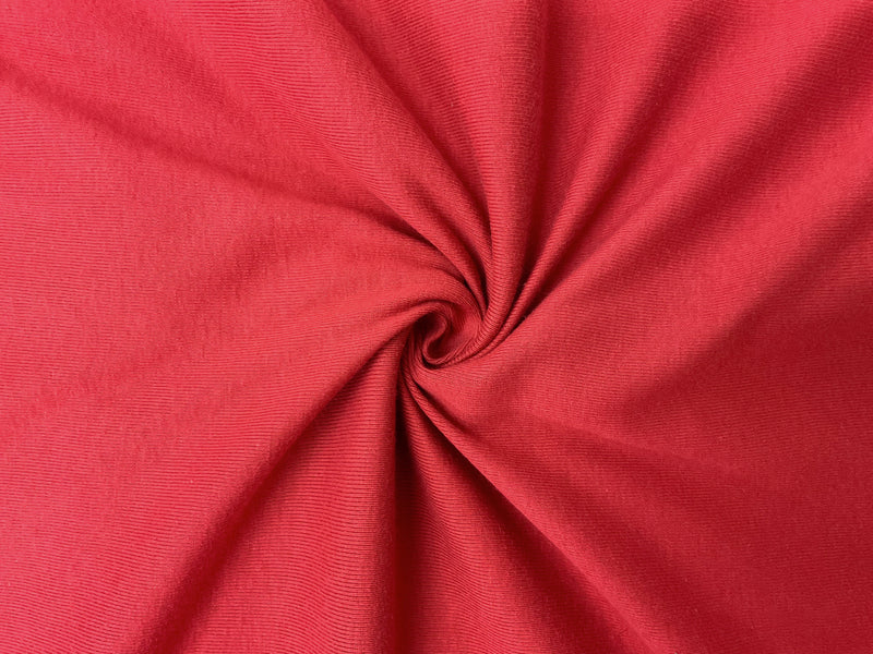 Red Organic Cotton Solid 1X1 Rib Knit Fabric