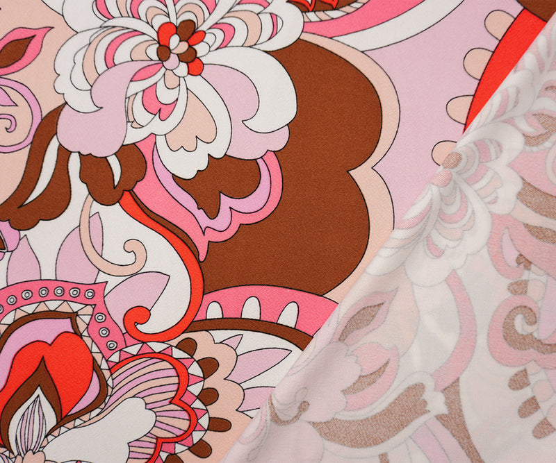 Pink-White-Multi Poly Floral Print Liverpool Double Knit Fabric