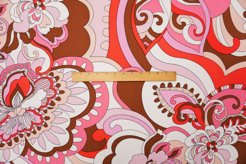 Pink-White-Multi Poly Floral Print Liverpool Double Knit Fabric