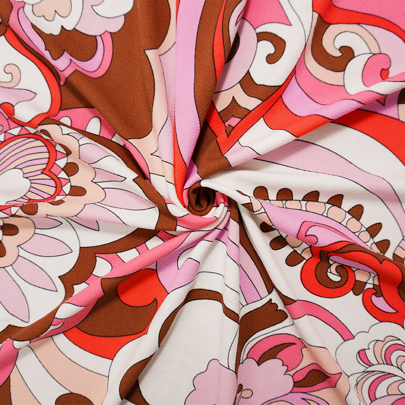 Pink-White-Multi Poly Floral Print Liverpool Double Knit Fabric