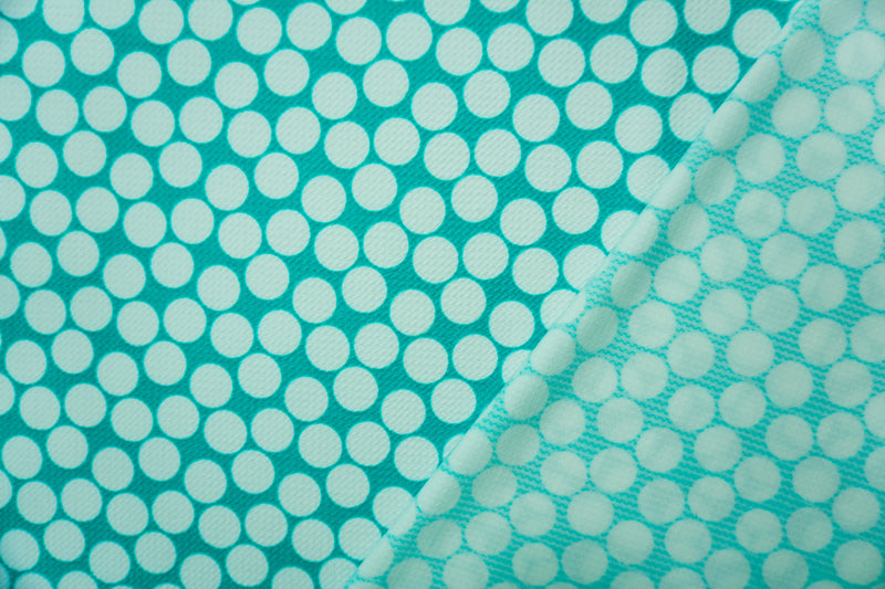 Turquoise-White Poly Dot Print Liverpool Double Knit Fabric