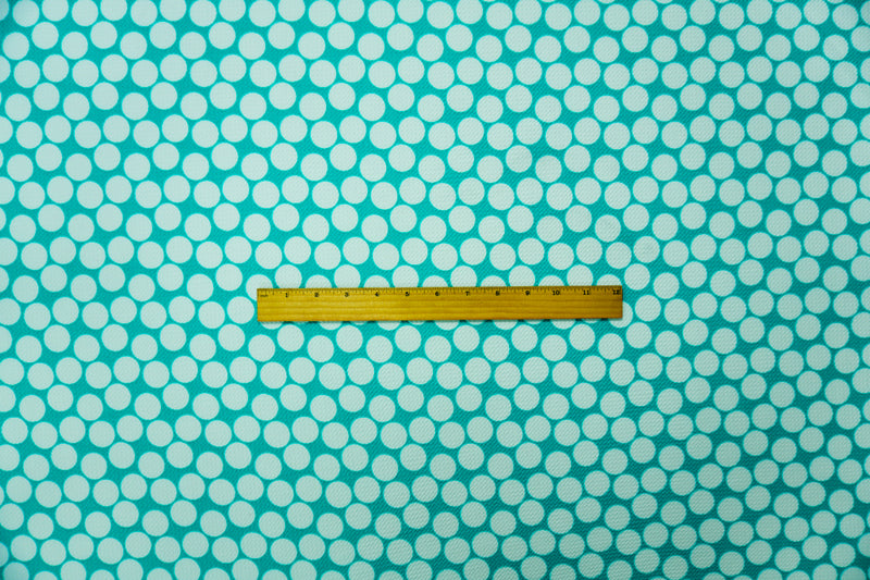 Turquoise-White Poly Dot Print Liverpool Double Knit Fabric