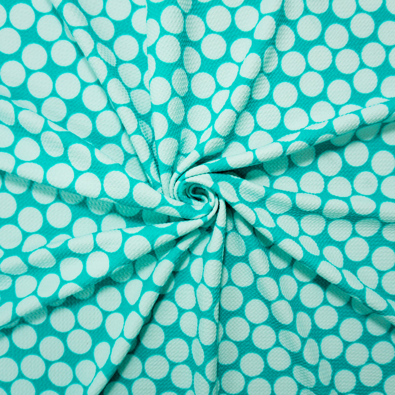 Turquoise-White Poly Dot Print Liverpool Double Knit Fabric