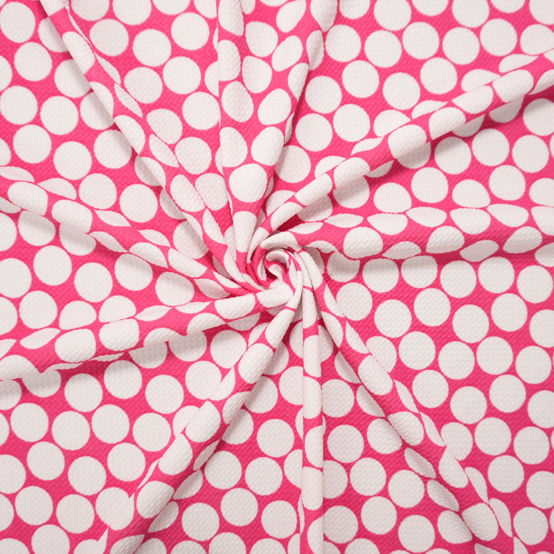 Pink-White Poly Dot Print Liverpool Double Knit Fabric