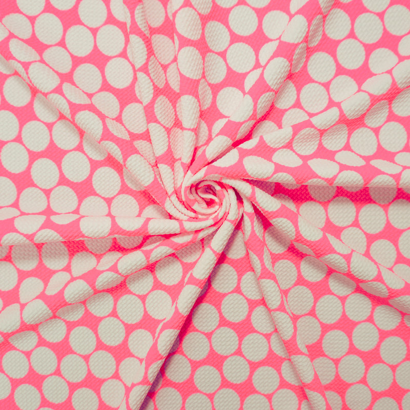 Neon Pink-White Poly Dot Print Liverpool Double Knit Fabric