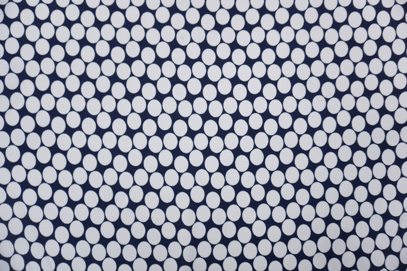 Deep Navy-White Poly Dot Print Liverpool Double Knit Fabric