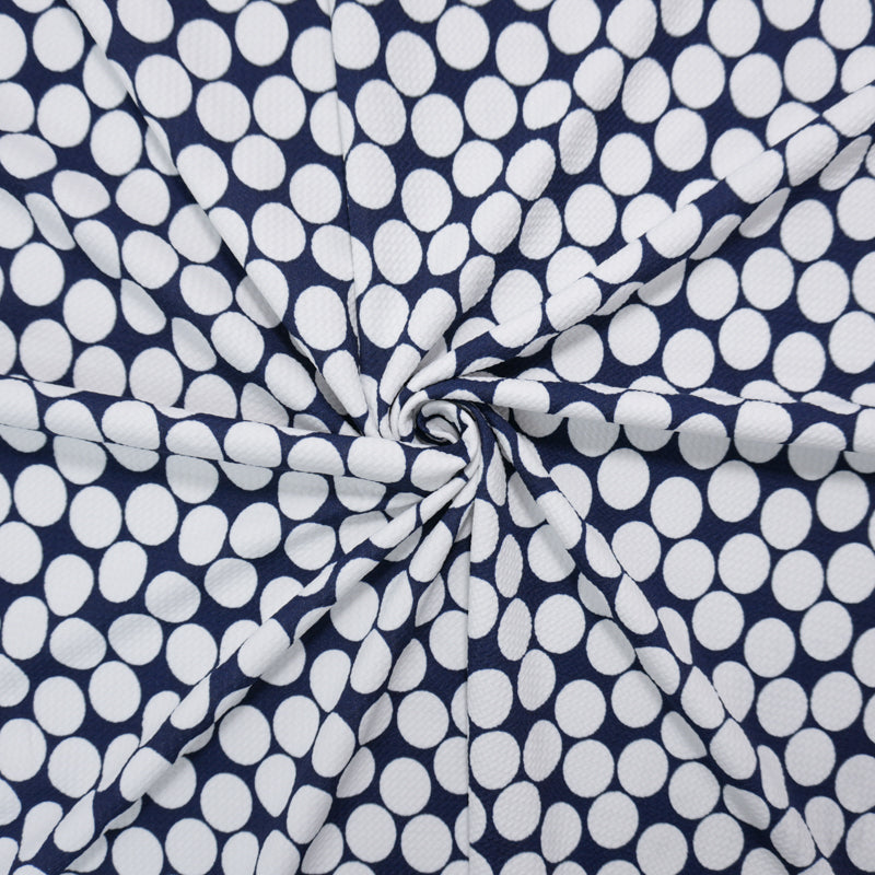 Deep Navy-White Poly Dot Print Liverpool Double Knit Fabric