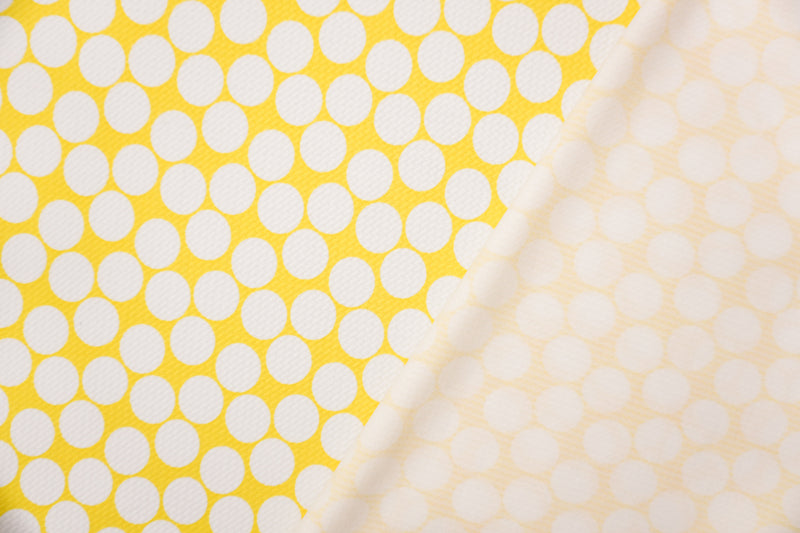 Yellow-White Poly Dot Print Liverpool Double Knit Fabric