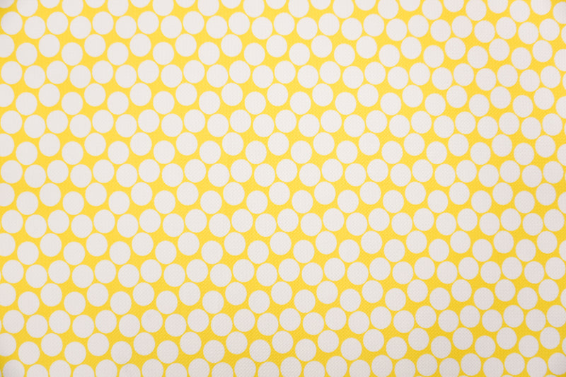 Yellow-White Poly Dot Print Liverpool Double Knit Fabric
