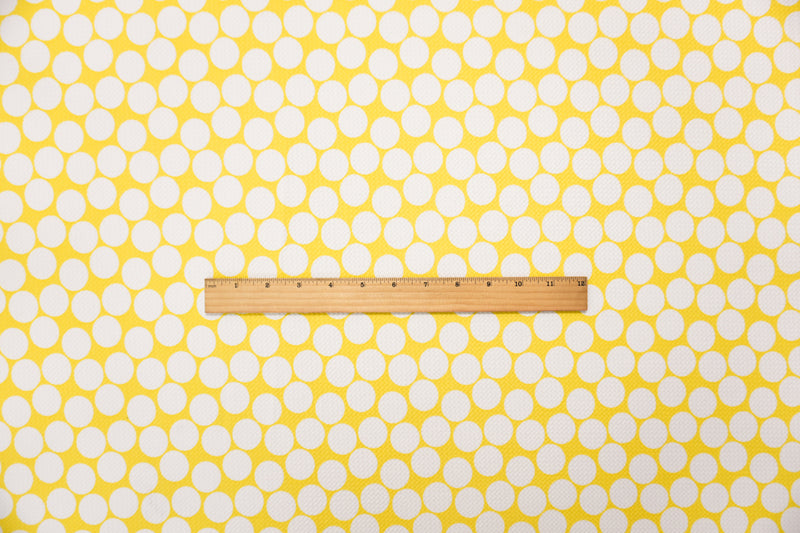 Yellow-White Poly Dot Print Liverpool Double Knit Fabric