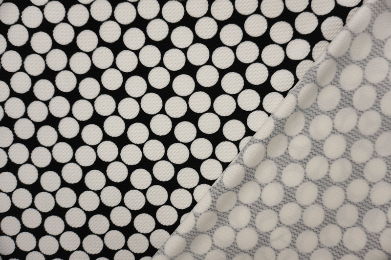 Black-White Poly Dot Print Liverpool Double Knit Fabric