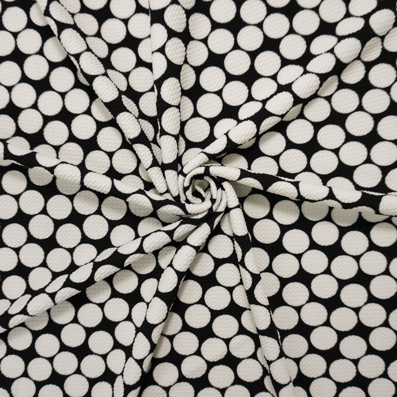 Black-White Poly Dot Print Liverpool Double Knit Fabric