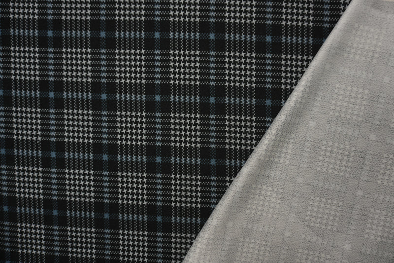 Black-Gray Poly Glen Plaid Print Liverpool Double Knit Fabric
