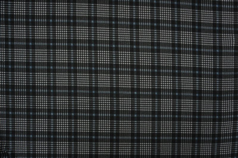 Black-Gray Poly Glen Plaid Print Liverpool Double Knit Fabric
