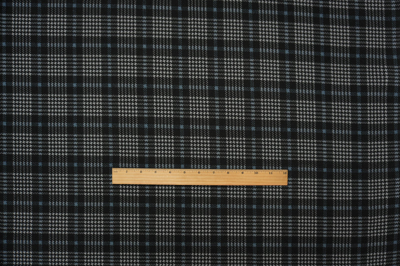 Black-Gray Poly Glen Plaid Print Liverpool Double Knit Fabric