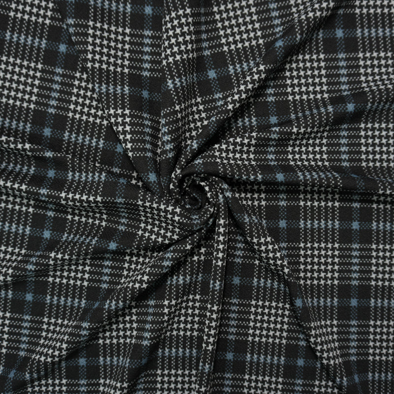 Black-Gray Poly Glen Plaid Print Liverpool Double Knit Fabric