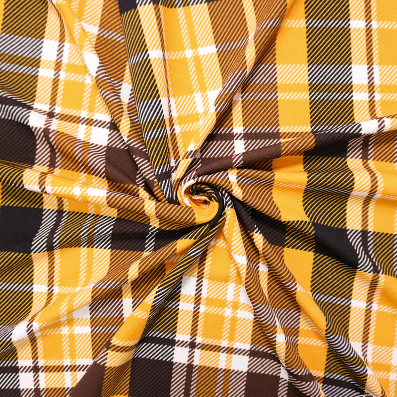 Yellow-Black-Multi Poly Plaid Print Liverpool Double Knit Fabric