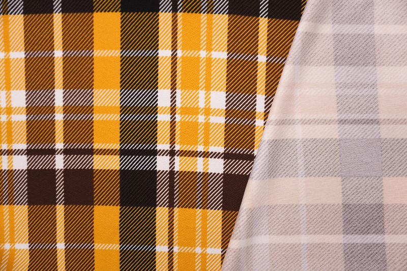 Yellow-Black-Multi Poly Plaid Print Liverpool Double Knit Fabric