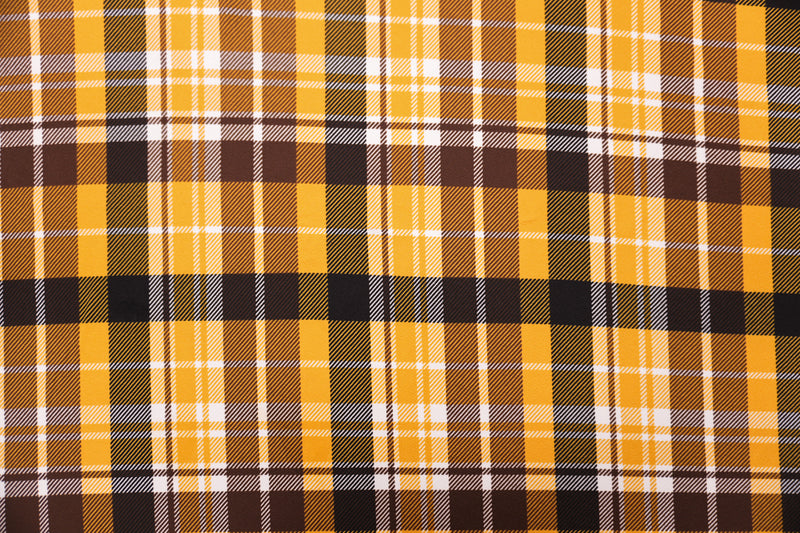 Yellow-Black-Multi Poly Plaid Print Liverpool Double Knit Fabric