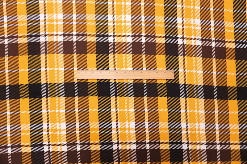 Yellow-Black-Multi Poly Plaid Print Liverpool Double Knit Fabric