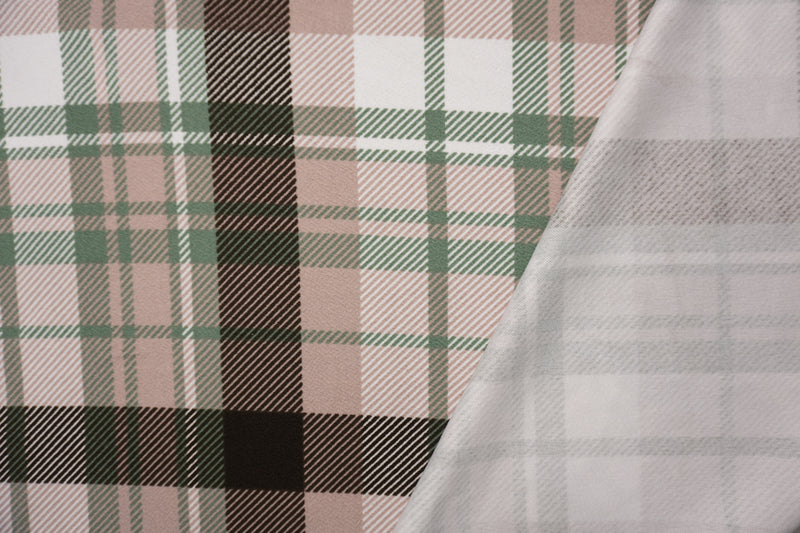 Beige-Green-Multi Poly Plaid Print Liverpool Double Knit Fabric
