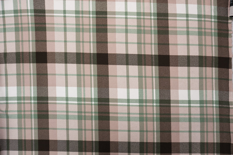 Beige-Green-Multi Poly Plaid Print Liverpool Double Knit Fabric
