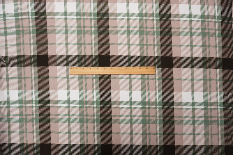 Beige-Green-Multi Poly Plaid Print Liverpool Double Knit Fabric