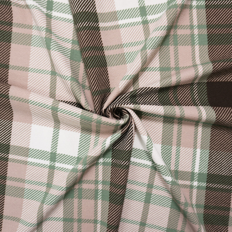 Beige-Green-Multi Poly Plaid Print Liverpool Double Knit Fabric