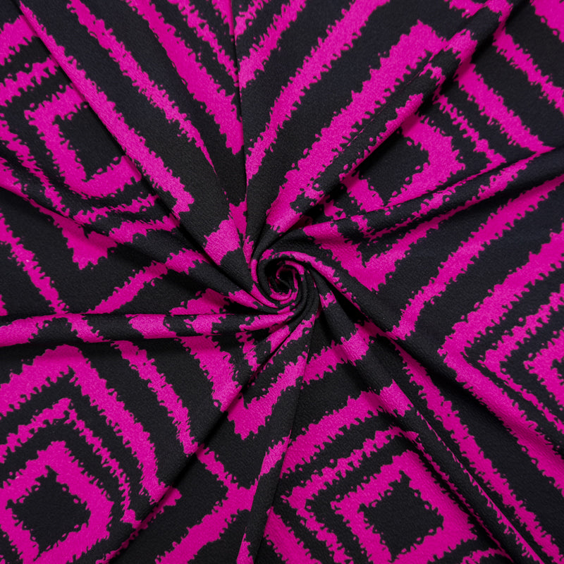 Pink-Black Poly Diamond Print Liverpool Double Knit Fabric