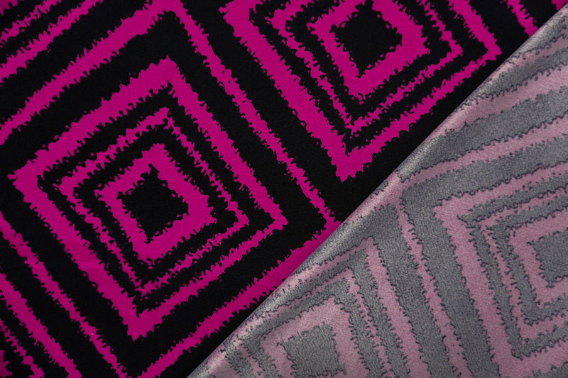 Pink-Black Poly Diamond Print Liverpool Double Knit Fabric